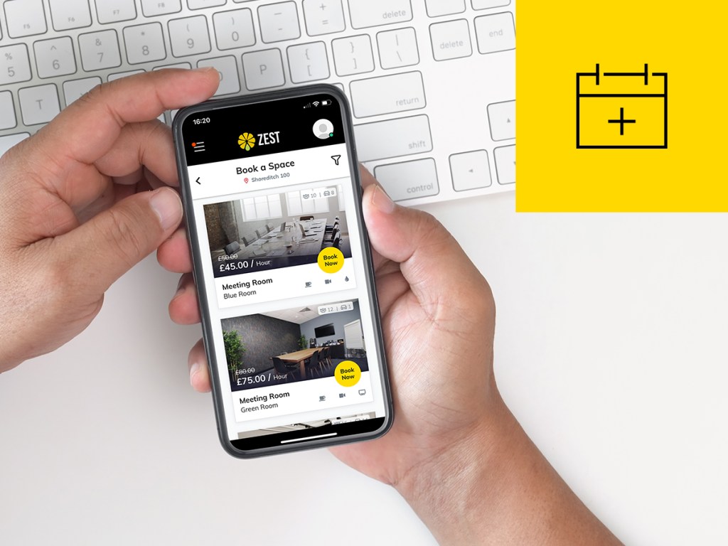 Someone booking a meeting room using an app